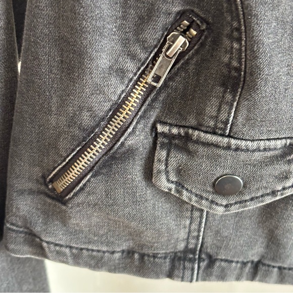 Free People James Dean Crop Moto Jacket Washed Black Womens Medium Cotton Blend - Picture 9 of 10